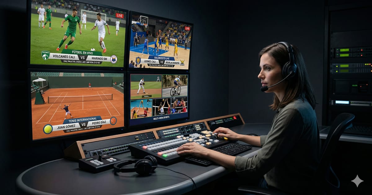 Equipo pequeño de producción cubriendo juegos multideportivos